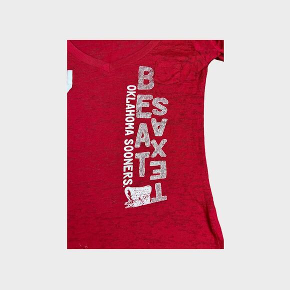 OU Vintage Y2K Red River Showdown Burnout Shirt | Medium | Fitted V-Neck Tee - Picture 3 of 5